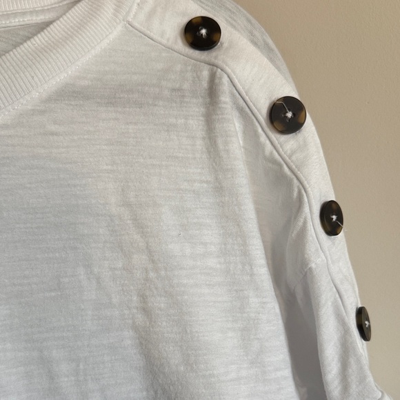 LOFT White Short Sleeve Top with Button Accents - Picture 3 of 4